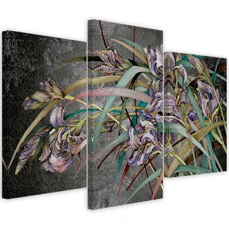 Leinwandbild 3 teilig, Iris Blumen im Wind 