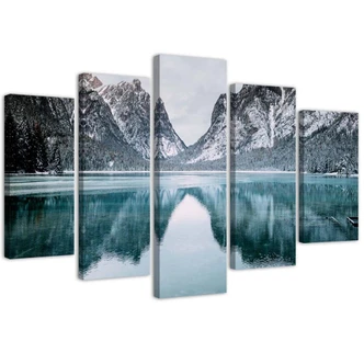 Leinwandbild 5 teilig, Berglandschaft See 