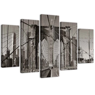 Leinwandbild 5 teilig, Brooklyn-Brücke New York 