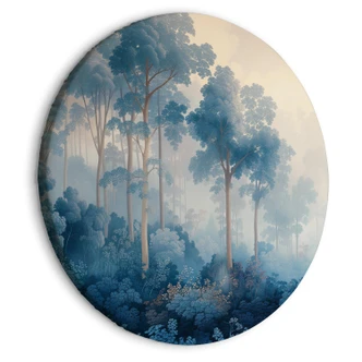 Rundes Leinwandbild Wald | neblige Baumlandschaft im Illustrativen Sti - Märchenwald 
