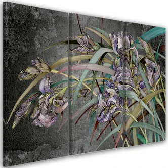 Leinwandbild 3 teilig, Iris Blumen im Wind 