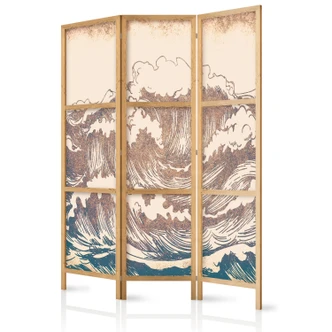 Japanischer Paravent, Raumteiler freistehend, Trennwand - Turbulent Ocean 
