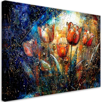 Leinwandbild, Abstrakte Blumen Bunt 