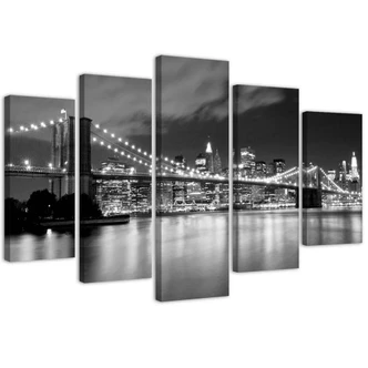 Leinwandbild 5 teilig, New York City Bridge Schwarz und Weiß 
