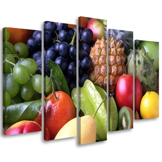 5 stykke lærredstryk farvede frugter 5 stykke lærredstryk farvede frugter