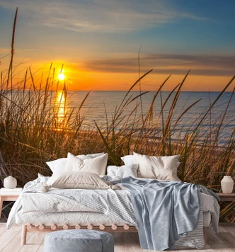 Fototapete, Blick auf den Sonnenuntergang über dem Meer 