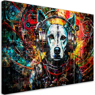 Canvasbillede, hund med hovedtelefoner 