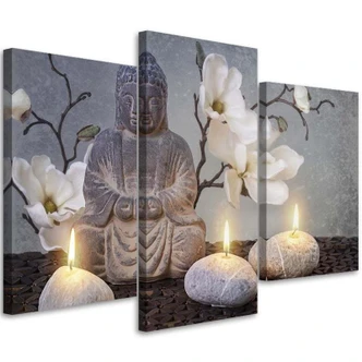 Leinwandbild 3-teilig, Buddha Orchidee Blumen Natur 