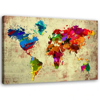 Leinwandbild, Bunte Weltkarte Vintage 
