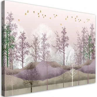 Leinwandbild, Vögel über dem Wald 