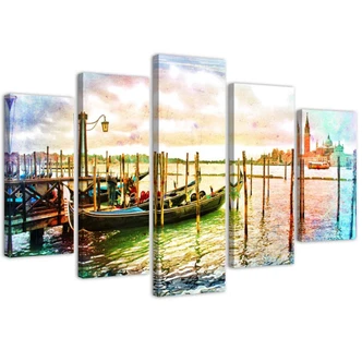 Leinwandbild 5 teilig, Venedig Gondeln Italien 