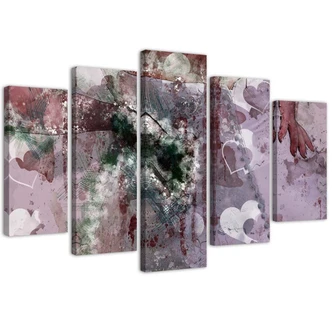 Leinwandbild 5 teilig, Abstrakt Herz Violett Lila 