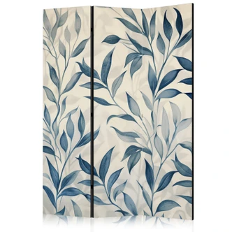 Paravent, Raumteiler freistehend, Trennwand - Leaves in Blue Colors - Delicate Botanical Motif 