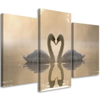 Leinwandbild 3-teilig, Schwan Vögel See 