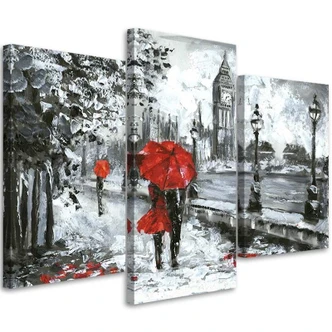 Leinwandbild 3-teilig, Spaziergang in London in Rot 