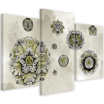 Leinwandbild 3 teilig, Florale geometrische Formen 