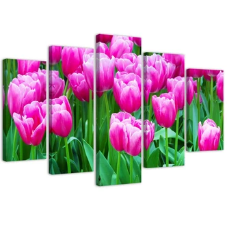 5-delige canvasprint, roze tulpen 