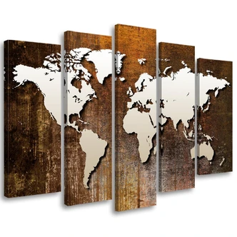 Stampa su tela 5 pezzi mappa del mondo vintage shabby chic 