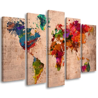 Leinwandbild 5 teilig, Bunte Weltkarte 