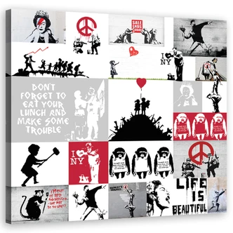 Tableau sur toile, collage de graffiti Banksy street art 