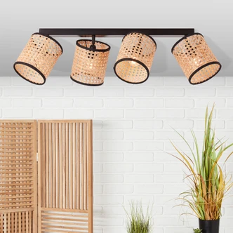 Spotbalken Toni, beige, 21 x 67 cm, Rattan Deckenspots, dimmbar Spotbalken Toni, beige, 21 x 67 cm, Rattan Deckenspots, dimmbar