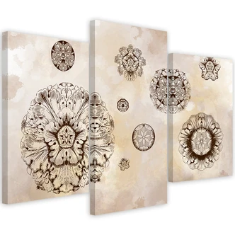 Leinwandbild 3 teilig, Florale geometrische Formen 