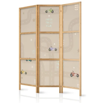 Japanischer Paravent, Raumteiler freistehend, Trennwand - Race on a beige background with stars 