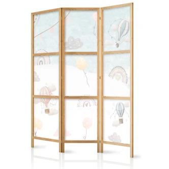 Japanischer Paravent, Raumteiler freistehend, Trennwand - Balloons in the Sky Among Rainbows and Stars 