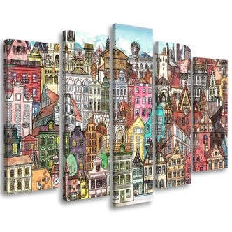 Leinwandbild 5 teilig, Fröhliche Stadt 