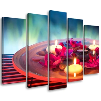 Leinwandbild 5 teilig, Zen Blumen Kerze Wellness 