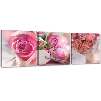 Leinwandbild 3-teilig, Rosa Vintage-Rosen 