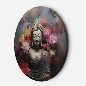 Rundes Leinwandbild Buddha Zen Blumen Abstrakt 