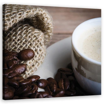 Leinwandbild, Kaffeebohnen und Tasse 