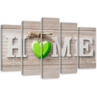 Leinwandbild 5 teilig, Home Herz Shabby Grün 