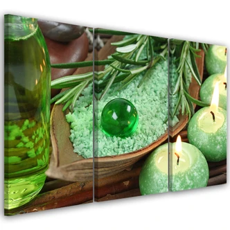 Leinwandbild 3-teilig, Grüne Kerze Zen Spa 