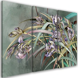 Leinwandbild 3 teilig, Iris Blumen im Wind 