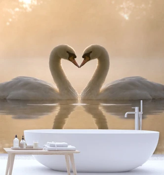 Fototapete, Schwäne schwimmen im See 