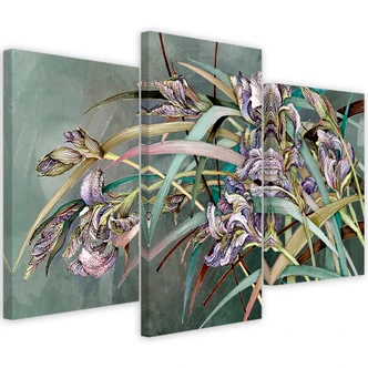 Leinwandbild 3 teilig, Iris Blumen im Wind 