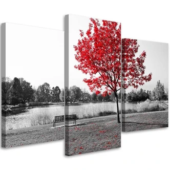 Leinwandbild 3-teilig, Rot Baum Landschaft 