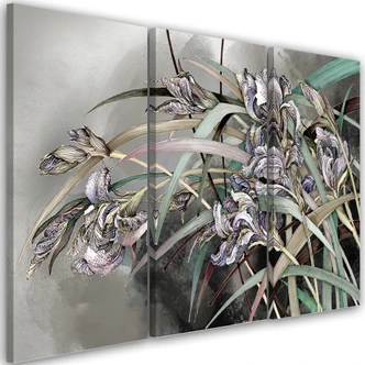 Leinwandbild 3 teilig, Iris Blumen im Wind 