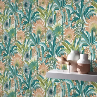 Blumentapete, Florale Tapete, Vliestapete Erismann Martinique türkis Blumentapete, Florale Tapete, Vliestapete Erismann Martinique türkis