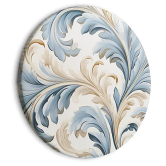 Rundes Leinwandbild Barocke Ornamente in Creme-Blau 