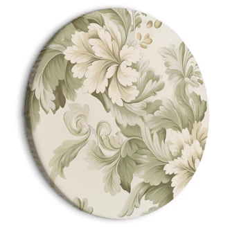 Rundes Leinwandbild Retro Vintage Blumen in zarten Creme- und Grüntönen 