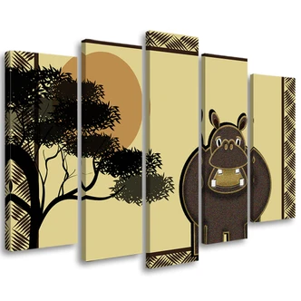 Leinwandbild 5 teilig, Hippo Nilpferd Kinder 
