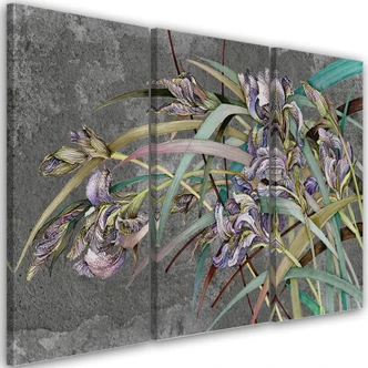 Leinwandbild 3 teilig, Iris Blumen im Wind 