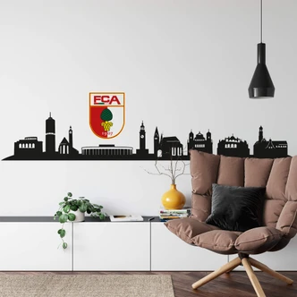 Wandtattoo FC Augsburg Skyline mit Logo farbig 