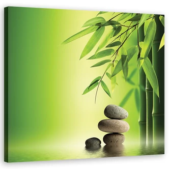 Tableau sur toile, pierres de bambou zen plantes 