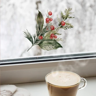 Décoration pour fenêtre Branche d'hiver et baie 