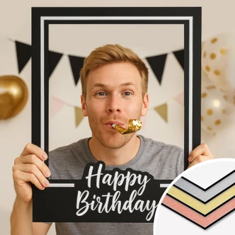 Fotorahmen Happy Birthday Schwarz - Partyrahmen für Geburtstagfeier 