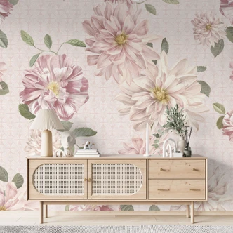 Fototapete Blumentapete Dahlien Shabby Chic Rosa - Bloomery Decor 